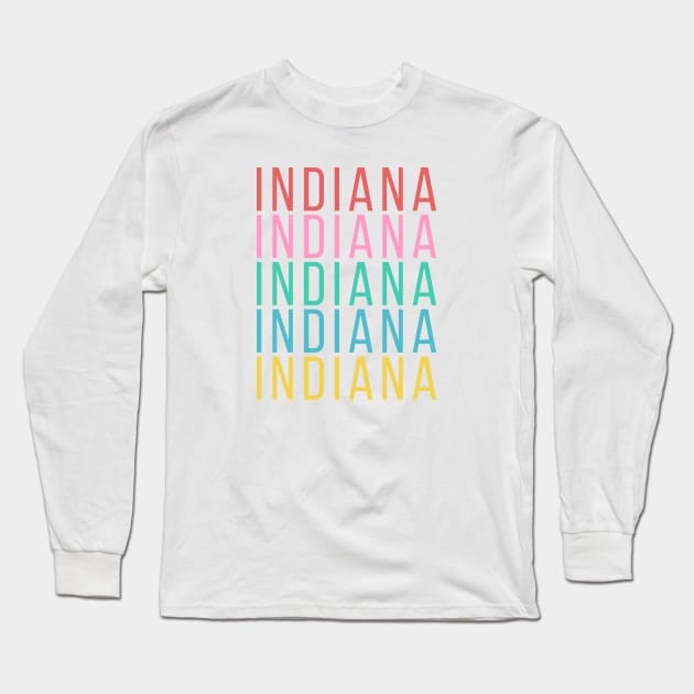 Indiana State Repeated Text Long Sleeve T-Shirt by Downtown Rose